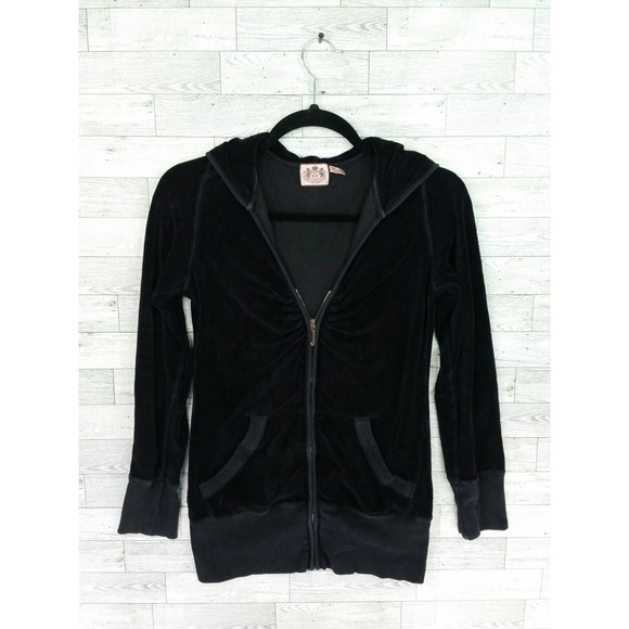 Juicy Couture Tops - Juicy Couture Velour Velvet Zip Up Jacket Black Track Suit Jacket 90s Y2K Small